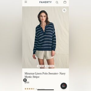 Faherty Miramar Linen Polo Sweater Navy and Cream Stripe